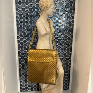 WHITING & DAVIS Gold Mesh Metal Purse Coin Hand Bag Antique